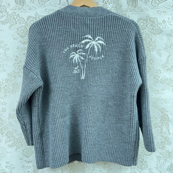 The Beach People Gray Knit Cardigan Sweater Palm Tree Embroidery M L - Picture 3 of 9